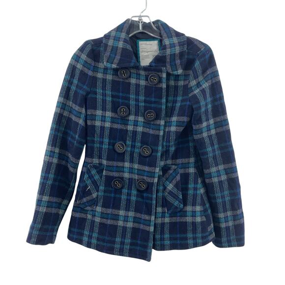 Aeropostale Jackets & Blazers - Aeropostale Blue Plaid Double Breasted Wool Pea Coat Women's XS Preowned